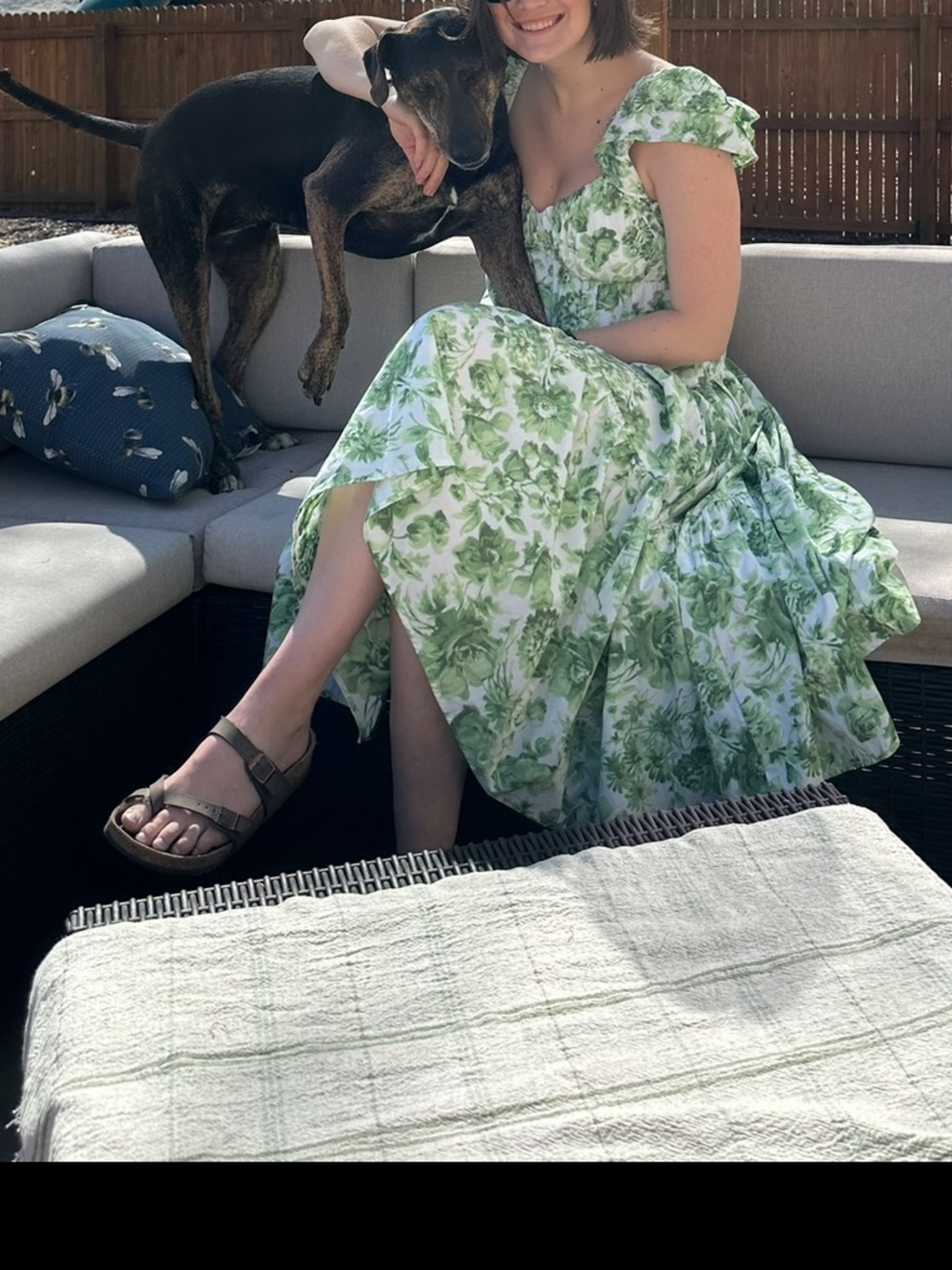 Abercrombie & Fitch Green Floral Puff Sleeve Maxi Dress